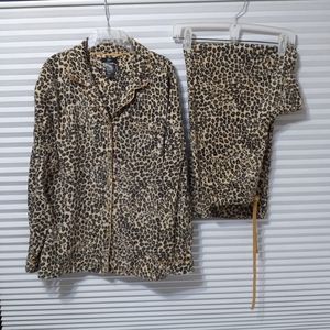Aria Women Pajamas S 100% Polyester Animal Print Button Up Long Sleeve